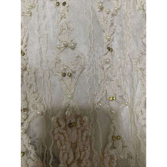 Guess New Cream Sheer Long Sleeve Embellished Nylon Blouse Top Medium - Picture 6 of 7